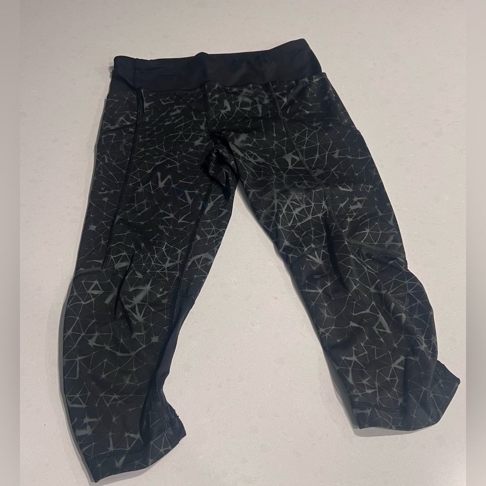 Lululemon Pedal Pace‎ Crop Leggings Star Crushed Coal Black Zip Pocket 6